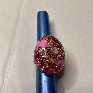 Retro Pink Plastic Glitter Resin Ring